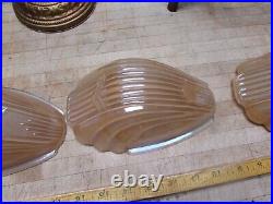 3 Bulb Art Deco Slip Shade Glass Amber Peach Hanging Lamp Chandelier