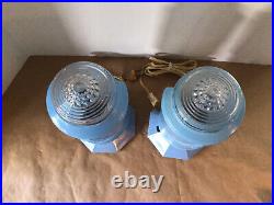 3 Pc Art Deco Blue Skyscraper Torpedo Bullet Boudoir/headboard Lamp Set Works