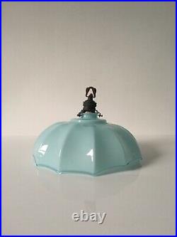 3 x 1930s Italian Art Deco Opaline Blue Glass Ceiling Lamp Shade Light Vintage