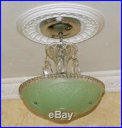 487 Vintage antique Glass Ceiling Light Lamp Fixture Chandelier art deco jadeite