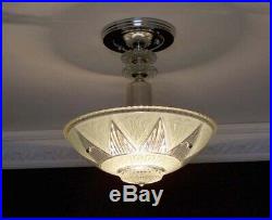 489 Vintage antique aRT DEco Ceiling Light Lamp Fixture Glass Chandelier jadeite