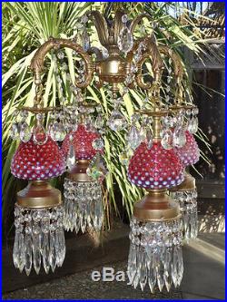 4Lite chandelier Vintage cranberry Fenton Art glass Brass pl spelter swag lamp