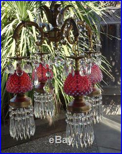 4Lite chandelier Vintage cranberry Fenton Art glass Brass pl spelter swag lamp