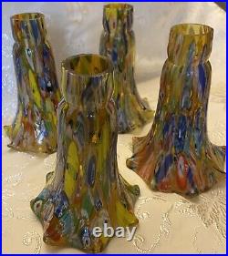 4 Murano Style Millefiori hand blown art glass Lamp Shades 4 1/2 W X 6 1/2 T