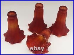 4 Tiffany Style Tulip Lily Flower Art Glass Lamp Shades Red Orange