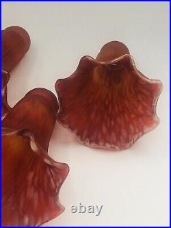 4 Tiffany Style Tulip Lily Flower Art Glass Lamp Shades Red Orange