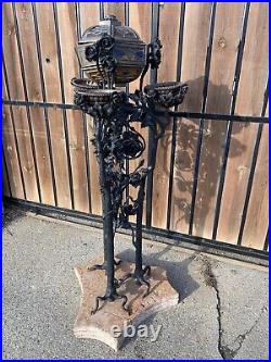 57x24 Huge Antique Iron Leaded Glass Marble Planter Art Nouveau era Lamp