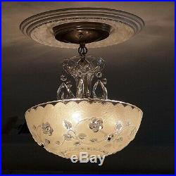 588 Vintage antique Glass Ceiling Light Lamp Fixture Chandelier art deco cream