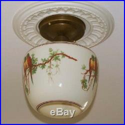 593 Vintage 40s aRT Deco Glass Ceiling Light Lamp Fixture antique porch bird