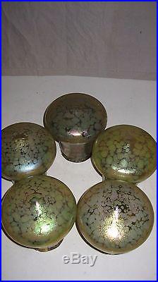 5 Art Glass Nouveau Iridescent Green Lamp Shade Vintage unsigned