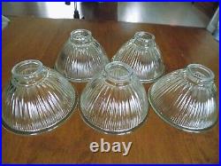 5 Vtg Art Deco Holophane Style Industrial Ribbed Glass Lamp Shade 2 1/8 1/4