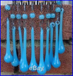 60 art glass bead macaroni prism Opaline Blue lamp brass chandelier part sconces
