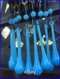 60 art glass bead macaroni prism Opaline Blue lamp brass chandelier part sconces
