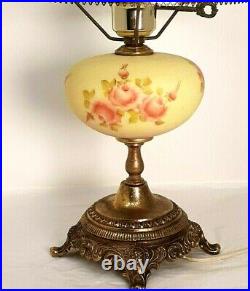 70's Fenton Art Glass Roses Table Lamp Base Burmese Hand Painted Vintage