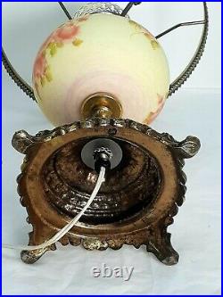 70's Fenton Art Glass Roses Table Lamp Base Burmese Hand Painted Vintage