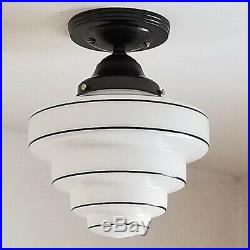 714b Vintage aRt DEco Ceiling Light Glass Lamp Fixture Kitchen Hall Porch Bath