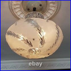 783b Vintage antique arT Deco Glass Shade Ceiling Light Lamp Fixture Chandelier