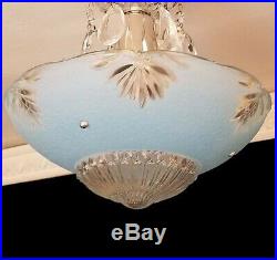 790b Vintage antique arT Deco Glass Shade Ceiling Light Lamp Fixture Chandelier