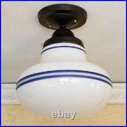 799 Vintage antique aRT Deco Ceiling Light Glass Shade Lamp Fixture bath hall