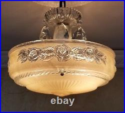 853b Vintage antique arT Deco Glass Shade Ceiling Light Lamp Fixture Chandelier
