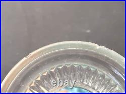 8 Blue Opalescent Coin Spot Dot Window Eason Art Glass OIL LAMP Rare 1880s