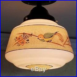 936 Vintage 40s aRT Deco Glass Ceiling Light Lamp Fixture antique porch bird