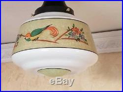 936 Vintage 40s aRT Deco Glass Ceiling Light Lamp Fixture antique porch bird