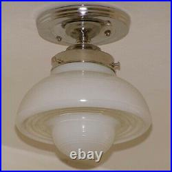 944 Vintage Antique arT Deco Ceiling Light Lamp Chrome Fixture Glass Hall Bath