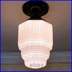966b Vintage antique aRT DEco Ceiling Light Glass Lamp Fixture HALL BATHroom