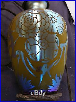 ACID ETCHED CAMEO ART GLASS TABLE LAMP GALLE/DURAND/STEUBEN STYLE