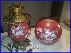ANTIQUE 1890s Pittsburgh GONE WITH THE WIND GWTW HAND PAINTED FLORAL OIL LAMP