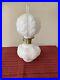 ANTIQUE 19THc VICTORIAN WHITE SATIN ART GLASS MINIATURE GONE WithTHE WIND OIL LAMP