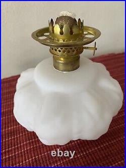 ANTIQUE 19THc VICTORIAN WHITE SATIN ART GLASS MINIATURE GONE WithTHE WIND OIL LAMP