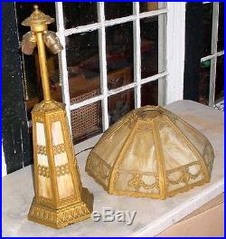 Antique Arts & Crafts Miller Era Curved Panel Slag Glass Lighthouse Lamp N/r