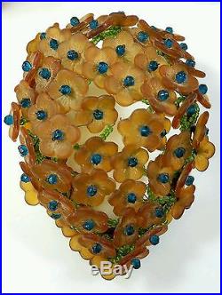 Antique Art-nouveau Czech Bohemian Art Glass Floral Beaded Lamp Bulb Covers