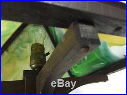 ANTIQUE Arts and Crafts lamp Green Slag Glass SOLID OAK Mission LARGE 1900's