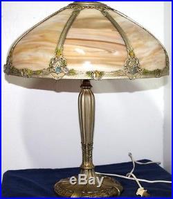 Antique Bent Slag, Stained Glass Lamp Signed Royal Art Glass Co. Original Paint
