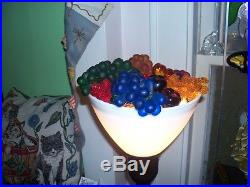 ANTIQUE CZECH BOHEMIAN 11 GLASS SHADE withGRAPES -FRUIT BASKET-BEADED LAMP-1900's