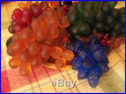 ANTIQUE CZECH BOHEMIAN 11 GLASS SHADE withGRAPES -FRUIT BASKET-BEADED LAMP-1900's
