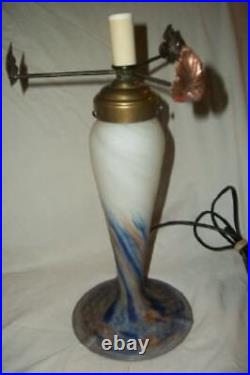 ANTIQUE FRENCH ART GLASS LAMP HANDBLOWN SIGNED LA VERRE FRANCAIS 1920s ORMOLU