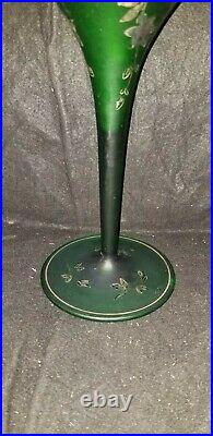 ANTIQUE GREEN SILVER Floral ART GLASS OIL LAMP SPAR BRENNER BURNER