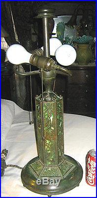 Antique Mission Arts Crafts Riviere Studios Bronze Art Glass Lamp Tiffany Era Ny