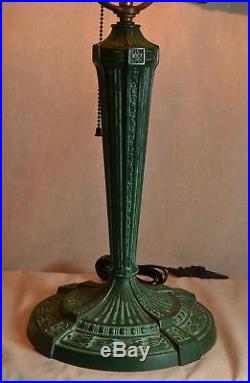 ANTIQUE SIGNED H. E. RAINAUD BENT PANEL SLAG GLASS LAMP c. 1920 ART NOUVEAU WORKS