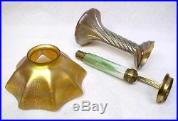Antique Signed Lct Tiffany Art Nouveau Art Glass Candlestick Lamp With Shade
