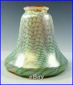 ANTIQUE, STEUBEN, IRIDESCENT AURENE ART-GLASS LAMP SHADE With BASKETWEAVE DECOR