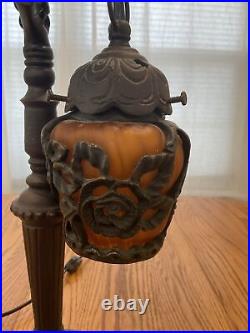 ANTIQUE VINTAGE CAST METAL PARROT ART DECO ACCENT LAMP With CAGED GLASS SHADE