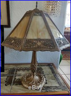 ANTIQUE Victorian Arts and Crafts Slag Glass Lamp c 1890-1910