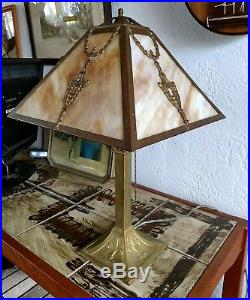 ANTIQUE Victorian French Arts and Crafts Slag Glass Lamp c 1890