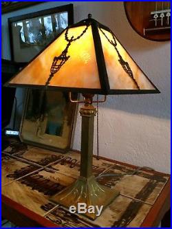 ANTIQUE Victorian French Arts and Crafts Slag Glass Lamp c 1890
