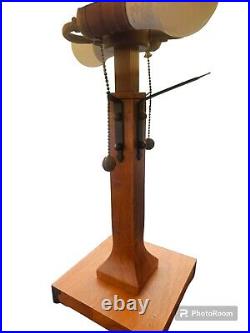 ARTS & CRAFTS STYLE WOOD & SLAG GLASS TABLE LAMP Dale Tiffany